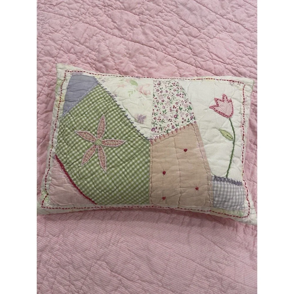 Pottery Barn Kids Twin Pink Patchwork Floral Quilt Reversible 68x86
